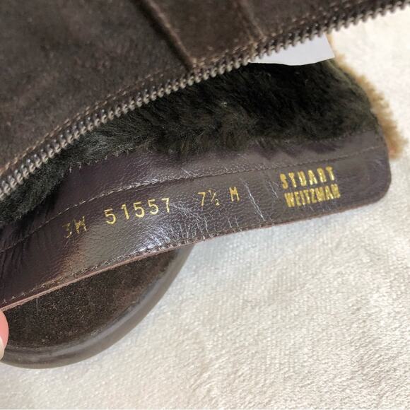 Stuart Weitzman dark brown suede fur trim buckle tall boots size 7.5 M - Picture 12 of 16